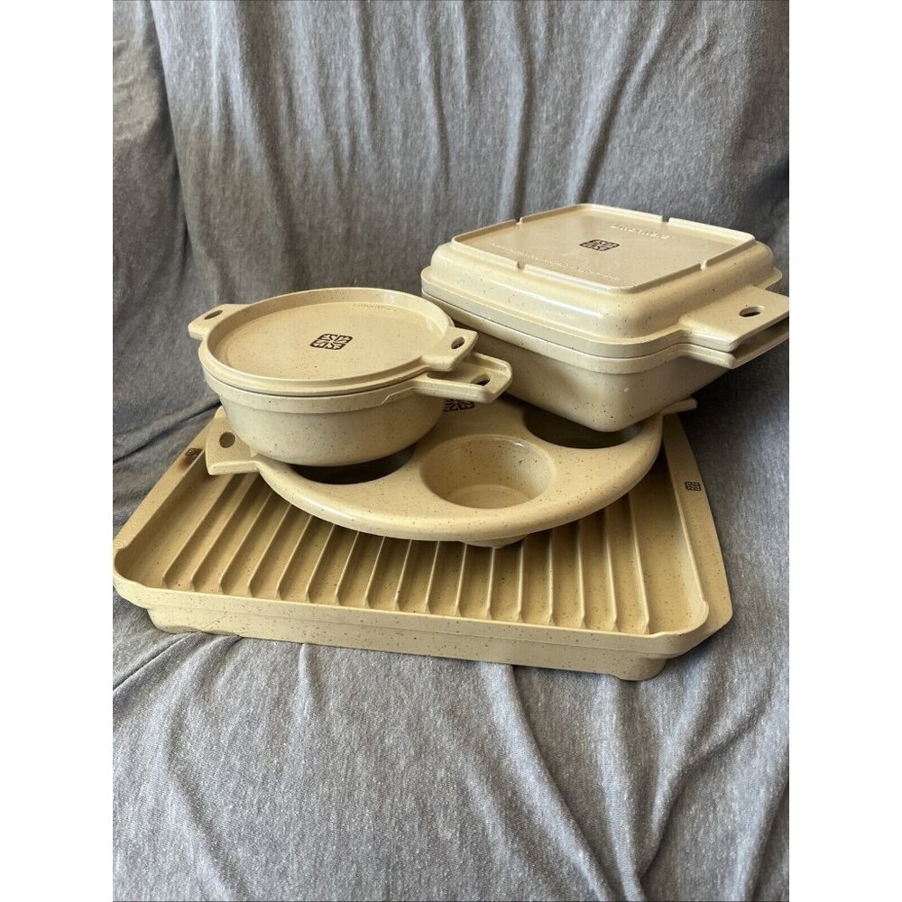 Vintage Littonware Microwave Cookware with Lids set lot of 4 Bacon, muffin,
